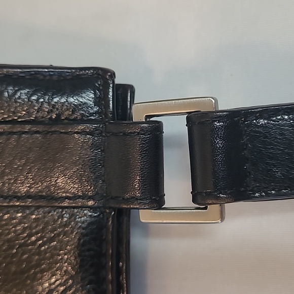 Hobo Crossbody Black Leather Front Flap Adjustable Strap Silver Accents - Picture 6 of 15